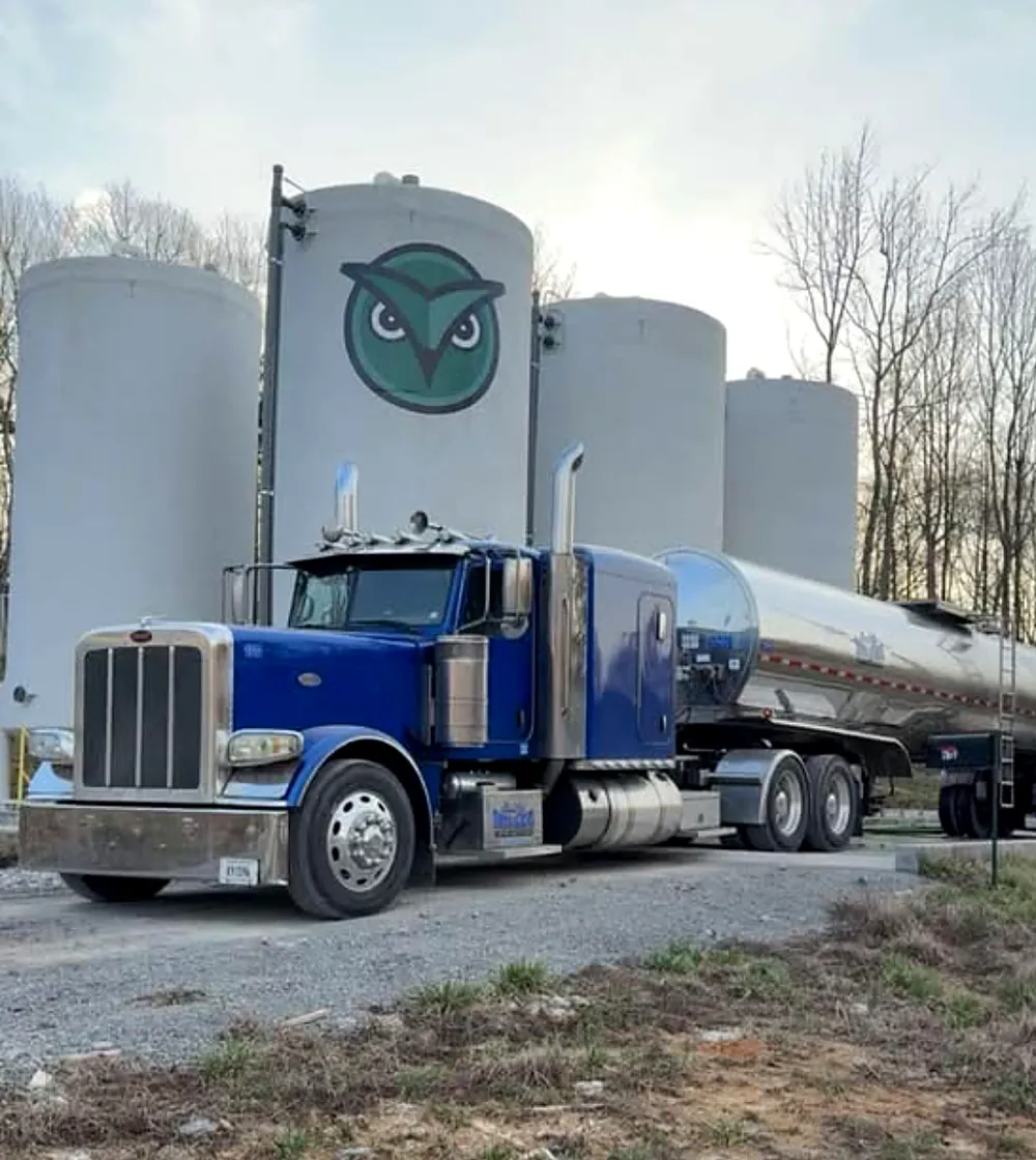 Tanker truck at a liquid waste treatment facility